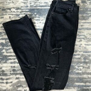 Black straight leg ribbed jeans